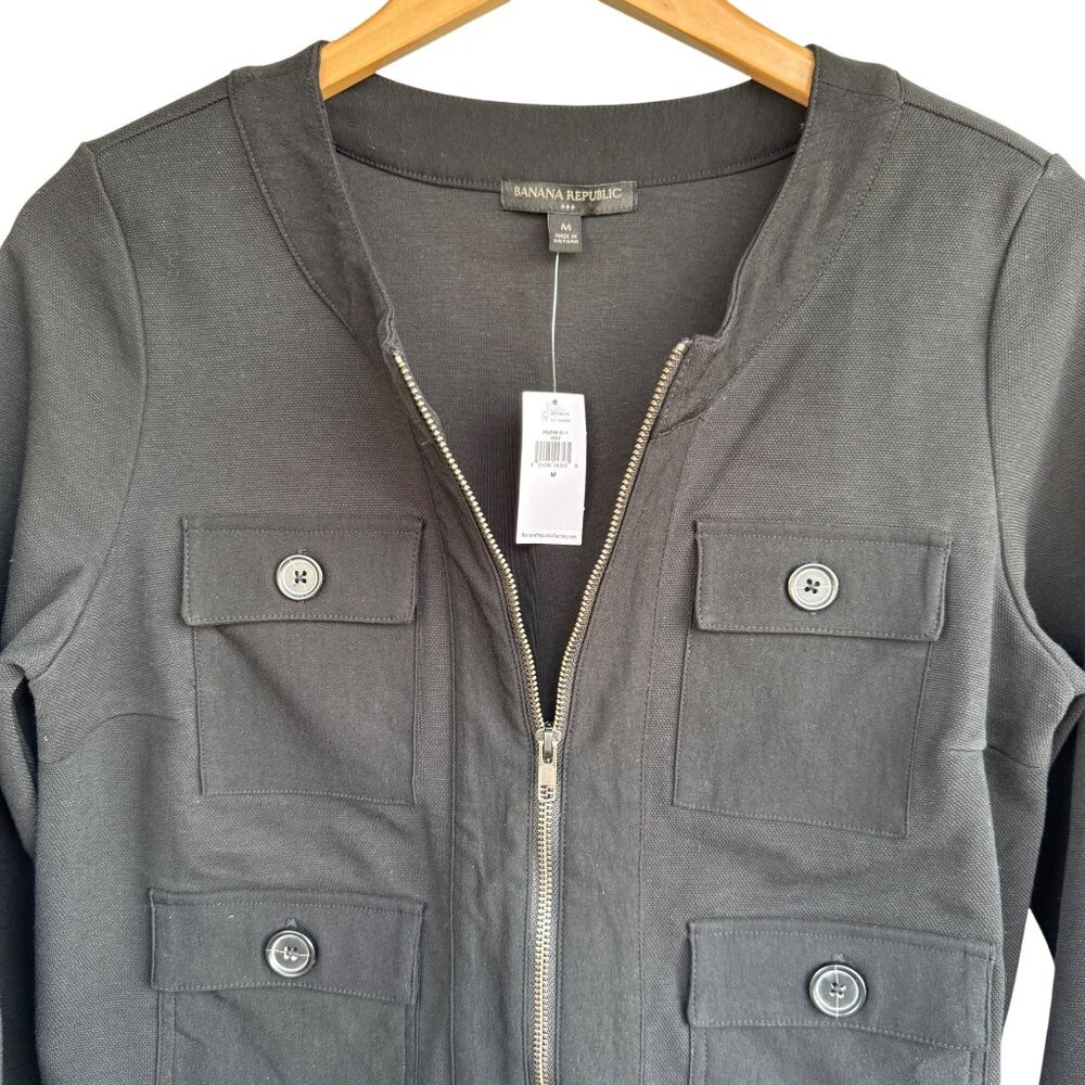 Banana Republic Womens Mini Pique Utility Jacket Shacket M Button Pockets Zip - Picture 7 of 10